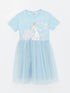 LC Waikiki Crew Neck Elsa Printed Short Sleeve Girl Dress